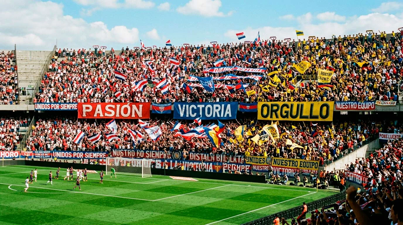 Gradas llenas de un estadio de fútbol italiano con ambiente de día de partido