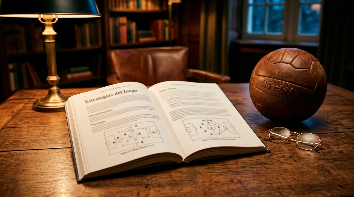 Diccionario abierto junto a un balón de fútbol italiano sobre una mesa de estudio