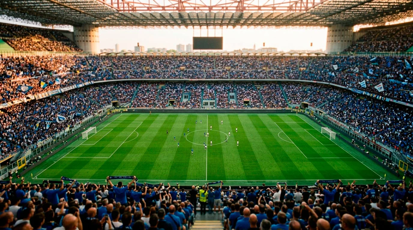 Vista panorámica de un estadio de fútbol italiano durante un partido de Serie A