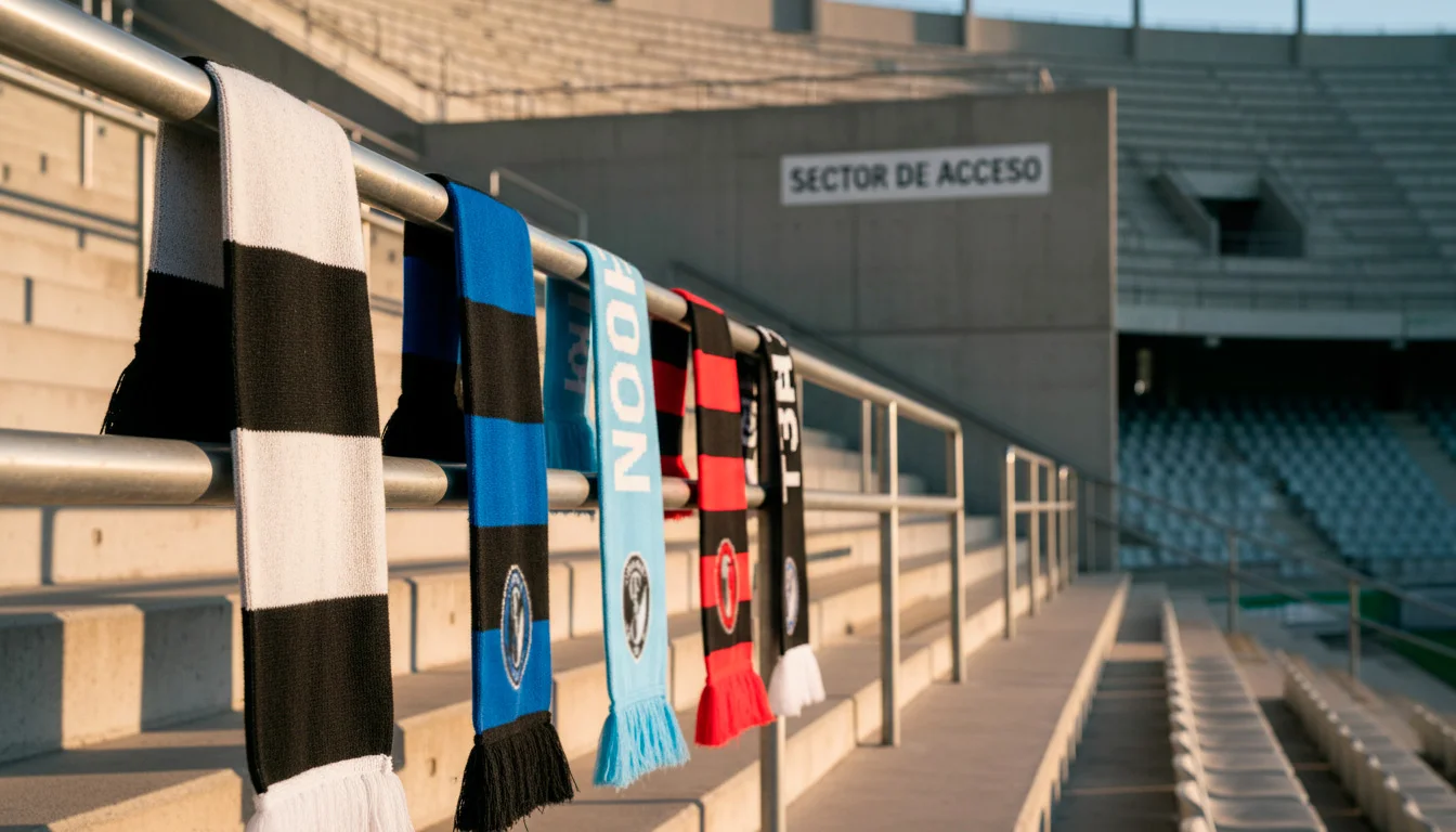 Bufandas de equipos de fútbol italiano colgadas en una grada de estadio